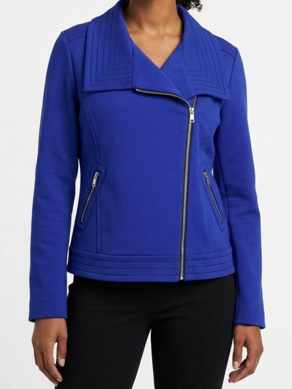 Worthington Royal Blue Lined Moto Jacket Blazer Stretch Womens Petite PXL L3